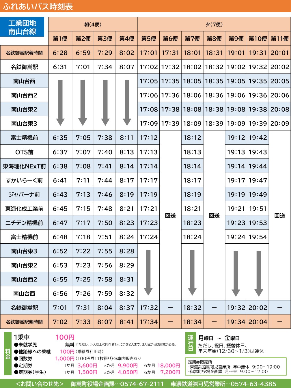 時刻表（工業団地・南山台線）
