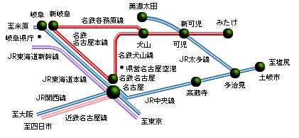 鉄道でアクセスする場合の路線図の画像